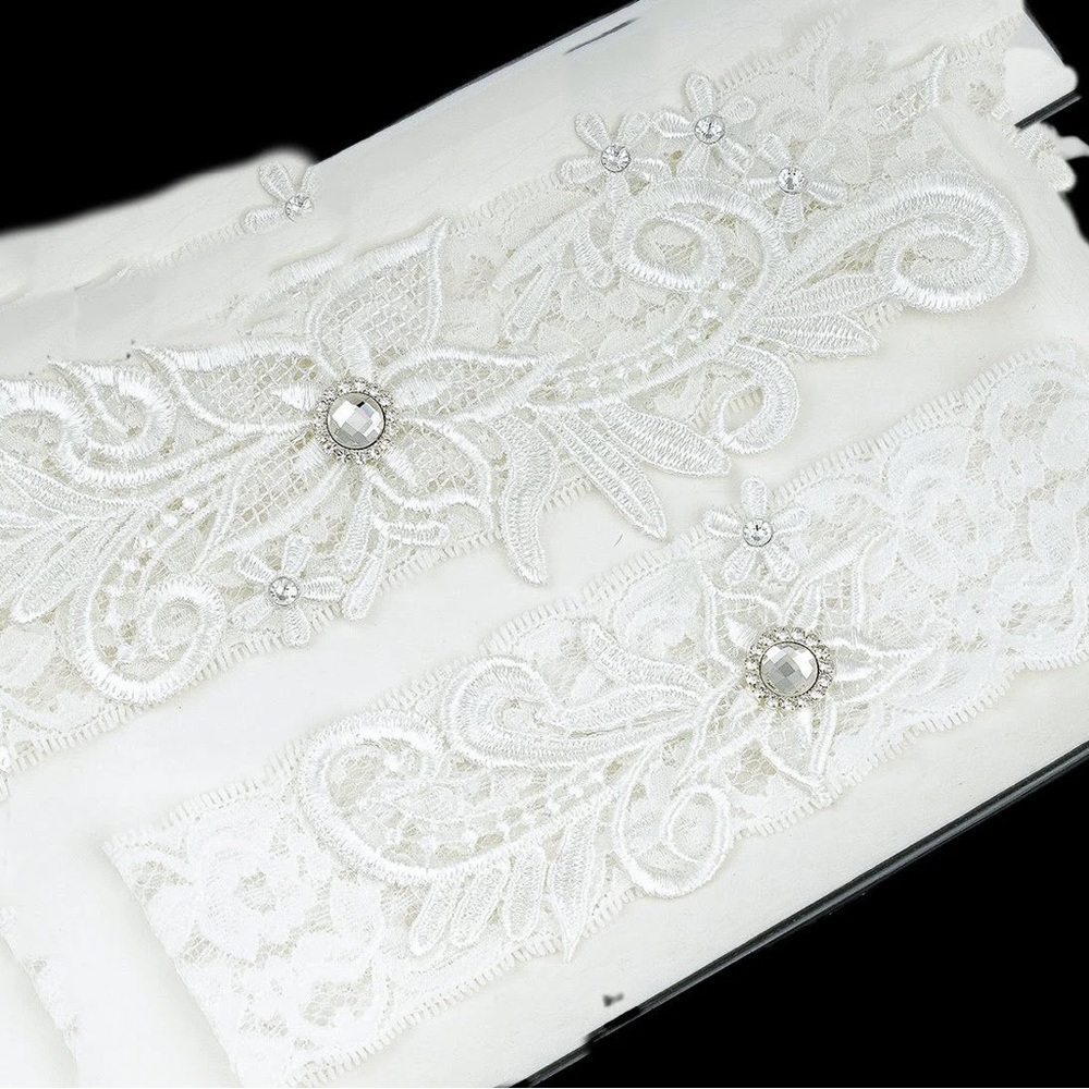 Elegant Off White Lace Bridal Garter Set